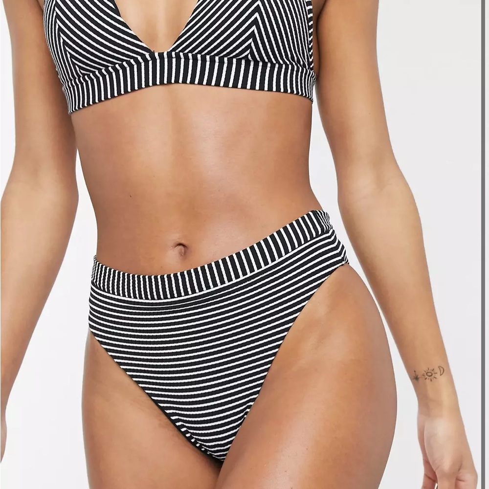Banded Textured High Waist Bikini Bottom